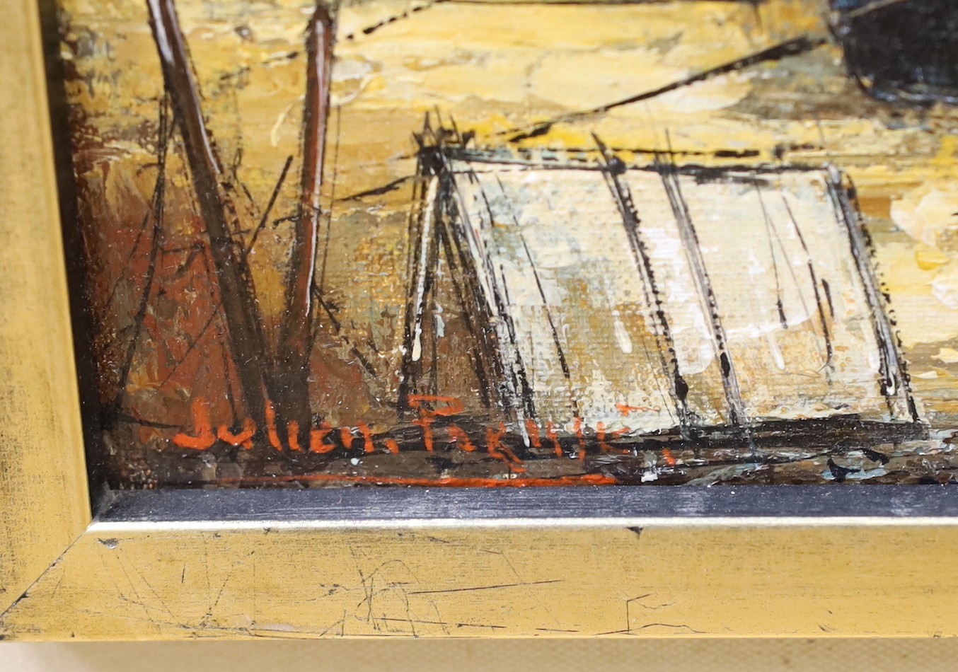 Julien Porisse (b.1927), oil on canvas, 'Harbour scene', signed, 21 x 26cm